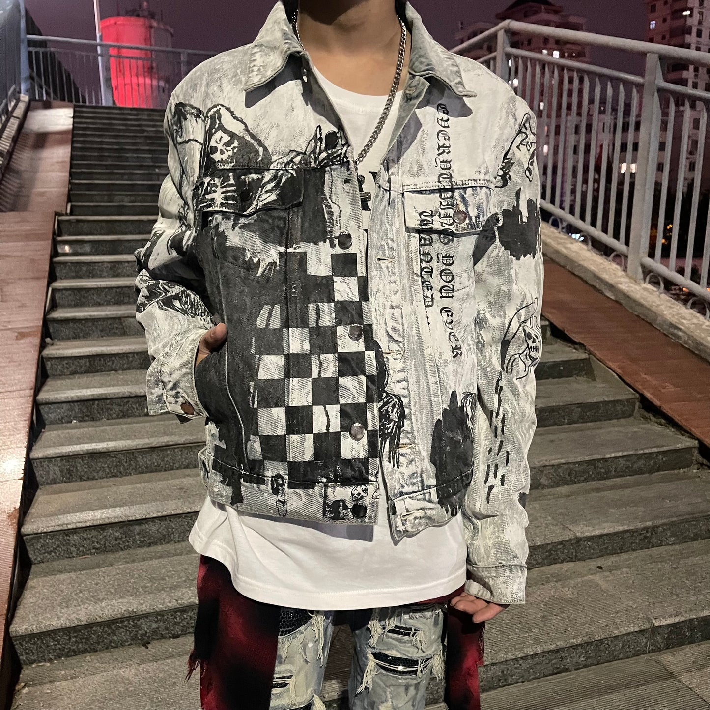 Self-made AMIRI 22FW Skull Reaper Graffiti Jackets - Hand Painted Waxed Denim