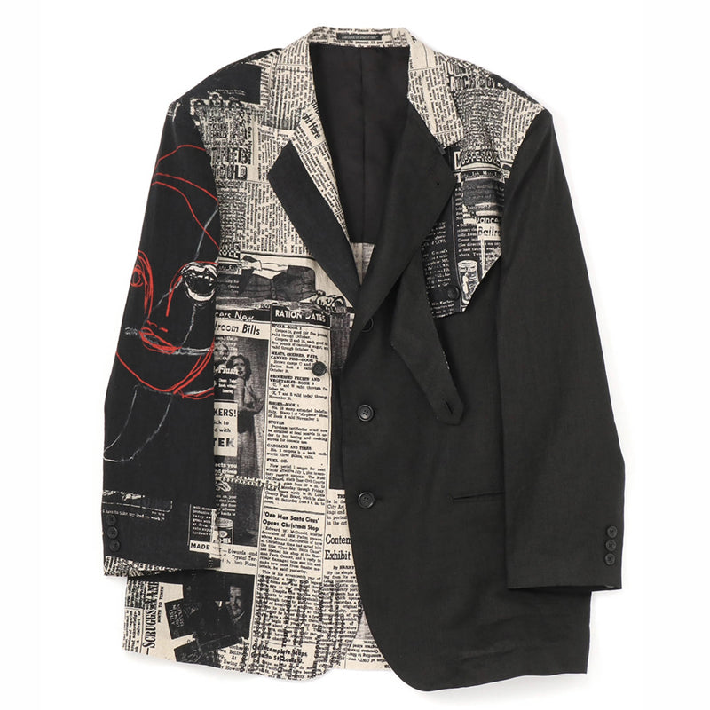 Self-made Yohji 23AW Newspaper Print Blazer - Casual Loose Black Suit Jackets