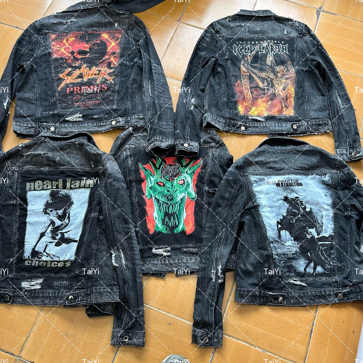 Self-made AMIRI High-Street Black Denim Jacket - Back Kill Embroidered Medals