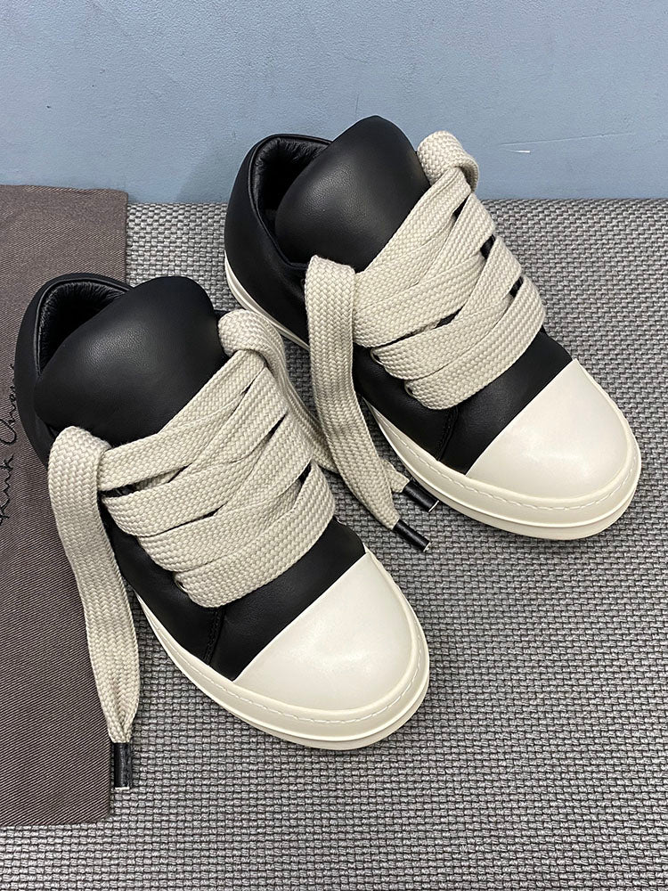Custom-made Rick Owen Leather Platform Bread Sneakers BAPESTALOW Padded Shoes Inflatable