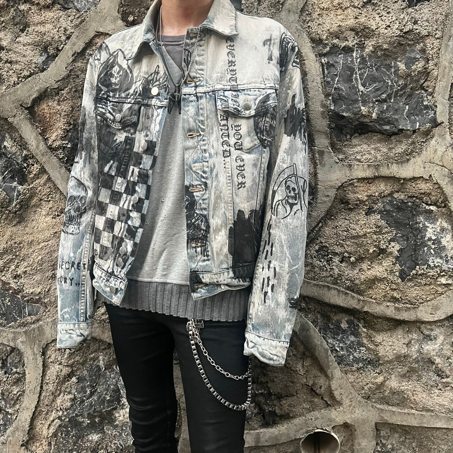 Self-made AMIRI 22FW Skull Reaper Graffiti Jackets - Hand Painted Waxed Denim