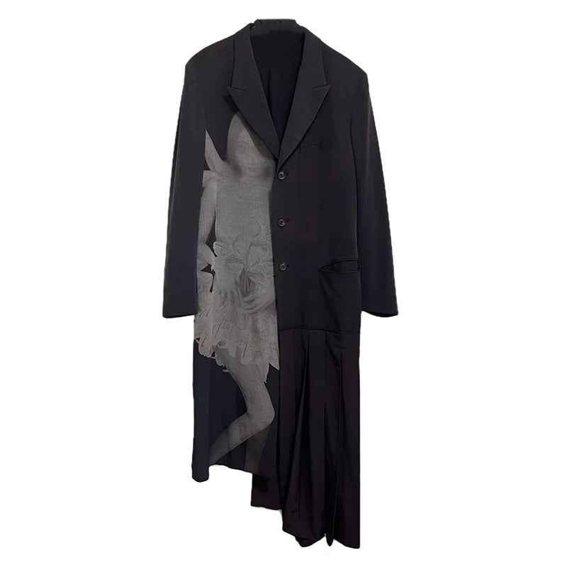 Self-made Yohji Asura Pleated Trench - Dark Avant-garde Black Unisex Coats