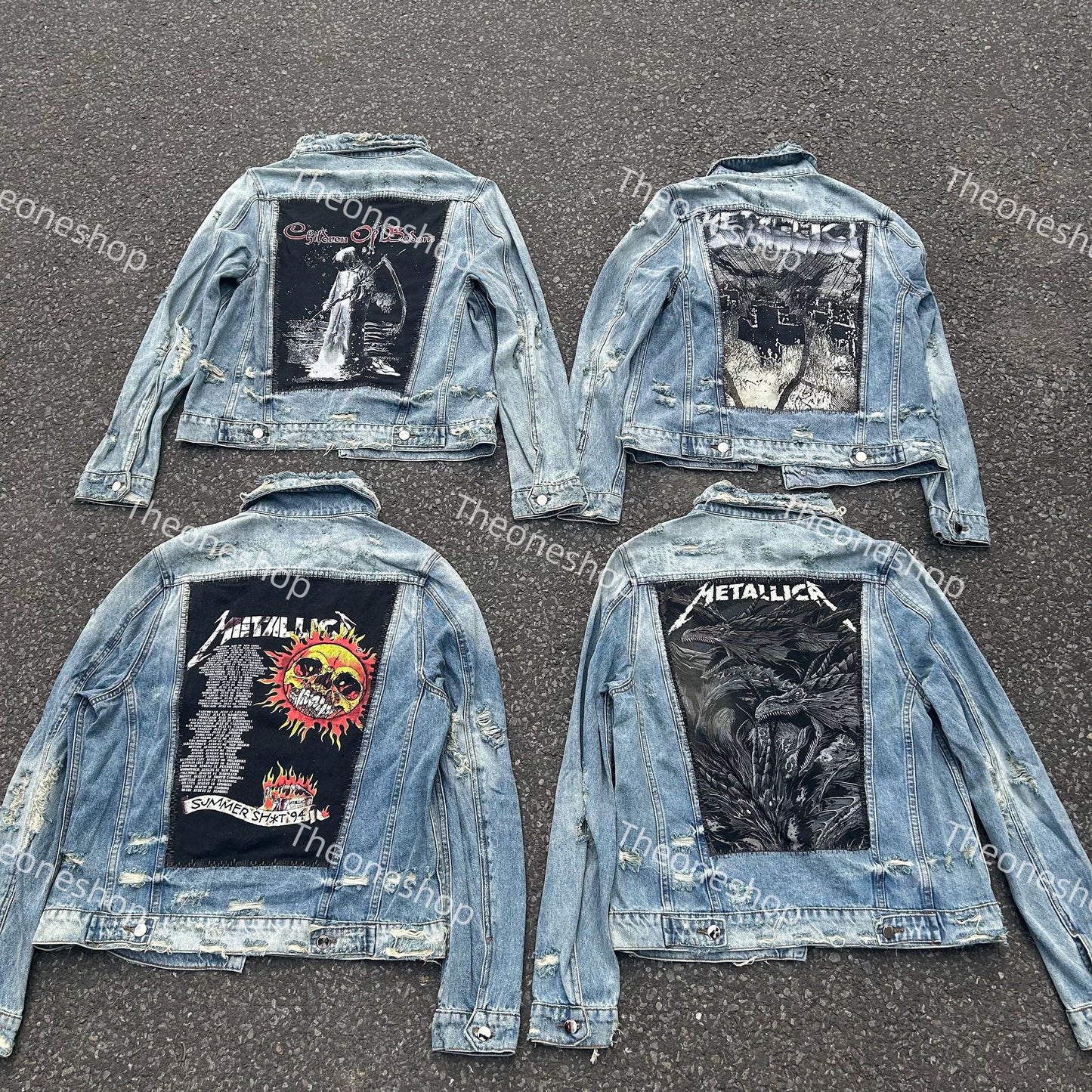 Self-made AMIRI 16OG Patchwork Back Kill Denim Jacket Metallica High-Street