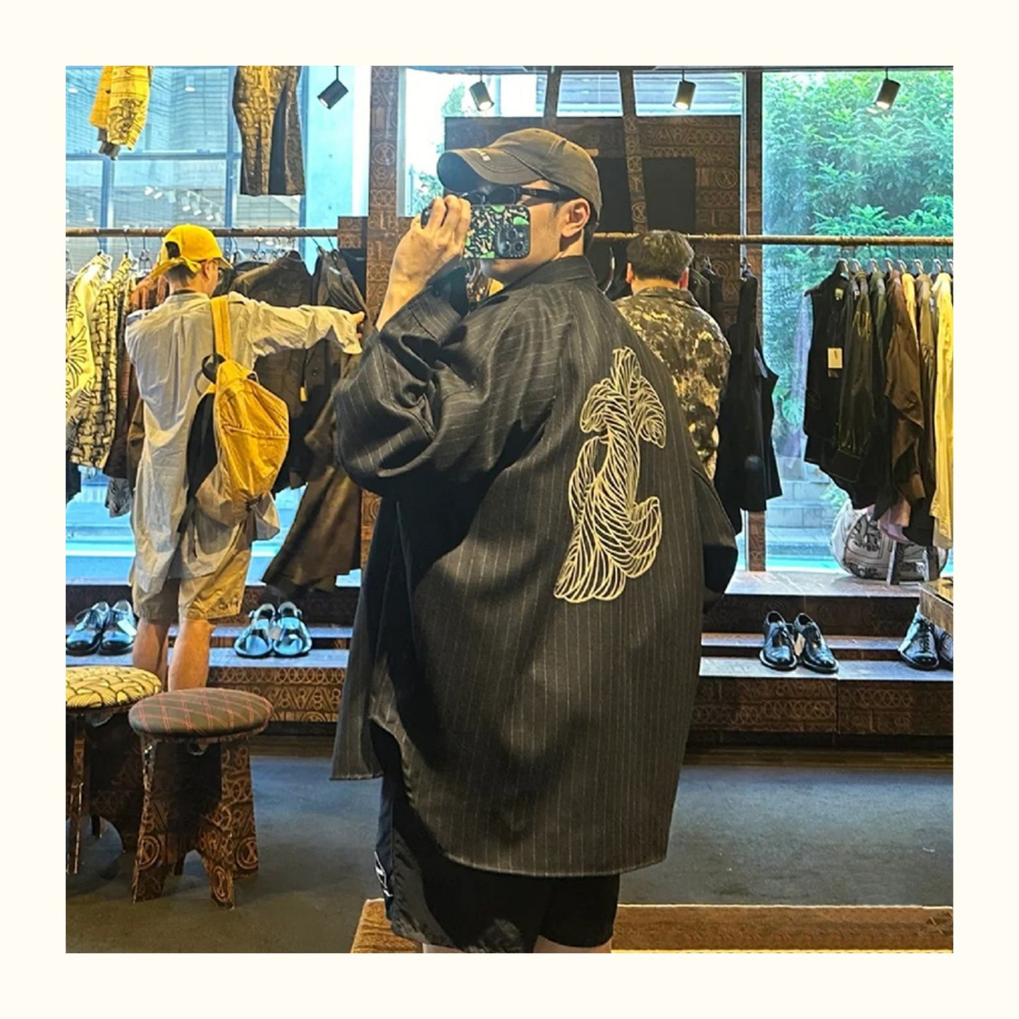 Self-made Nemeth 24AW Knot Print Shirt – Oversized Striped Long Sleeve Jacket