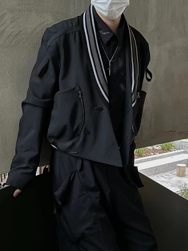 donclick 22FW Kiko Kostadinov Black V-Neck Jacket -Button Zip Casual Long Sleeve