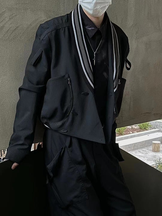 donclick 22FW Kiko Kostadinov Black V-Neck Jacket -Button Zip Casual Long Sleeve