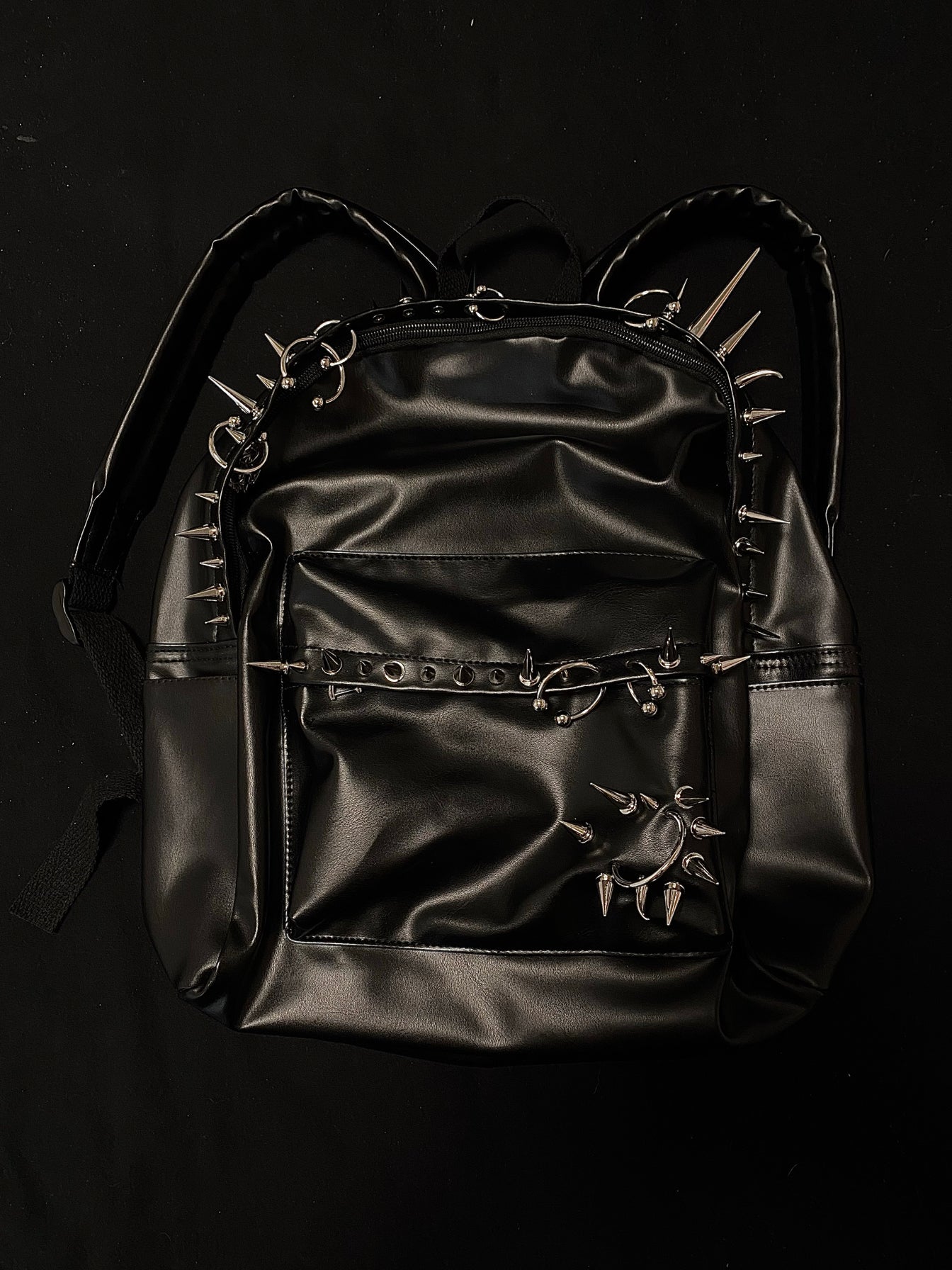 donclickin Playboi Carti OPIUM Punk Studded & Pierced Black Leather Backpack