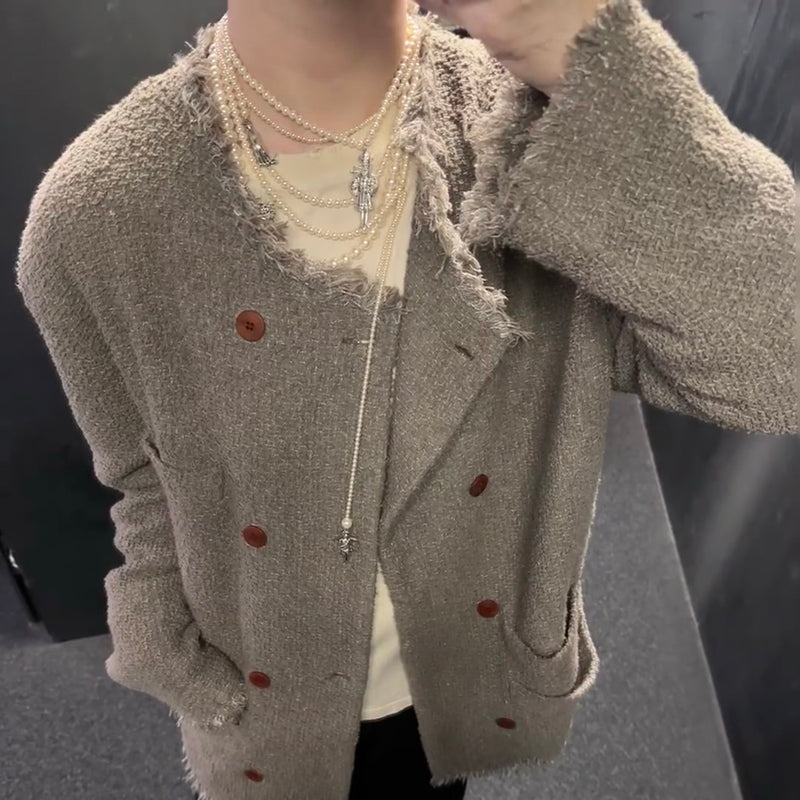 Magliano Hand-Distressed Knit Cardigan - Raw-Hem Bouclé Button-Up Unisex Coat