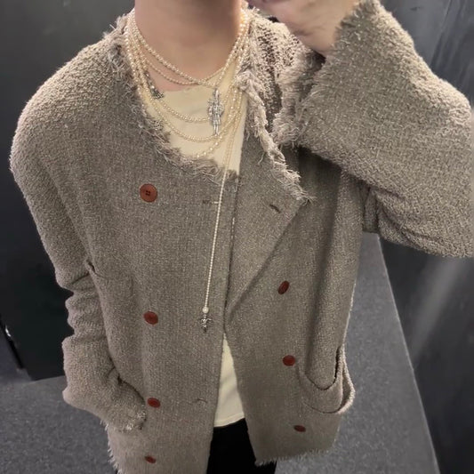 Magliano Hand-Distressed Knit Cardigan - Raw-Hem Bouclé Button-Up Unisex Coat