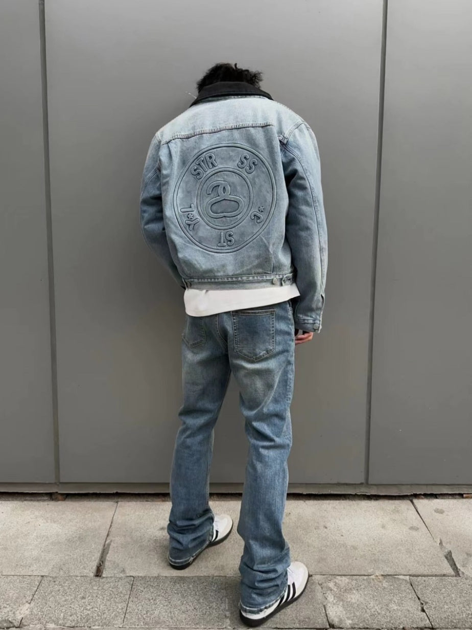 Self-made Stussy Embossed 8 ball X Levis Jacket Washed Denim Outerwear