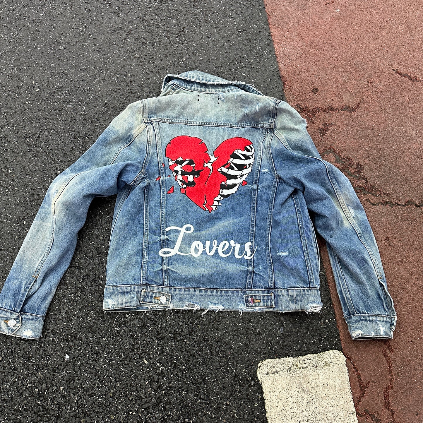 Self-made AMIRI Heartbreak Lovers Denim Jacket - Embroidered Washed Highstreet