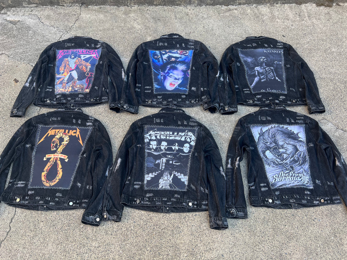 AMIRI Kill Back Denim Jacket - High Street Raw Hem Random Embroidered Patches