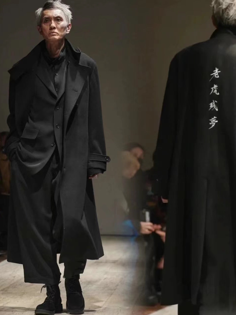 Donclickin Yohji 24AW"老虎残夢" Embroidered Overcoat - Dark Wool Coat