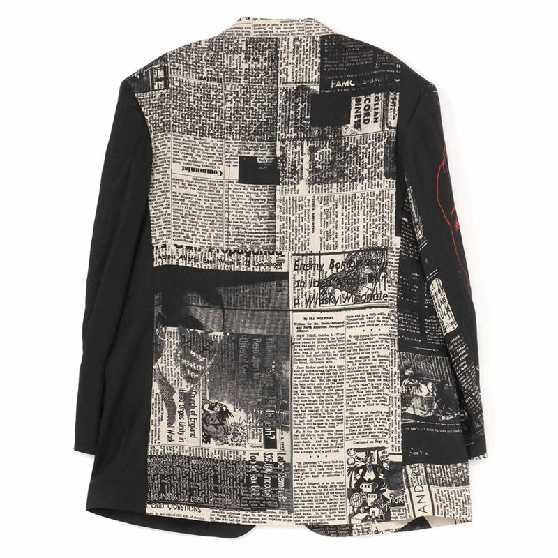 Self-made Yohji 23AW Newspaper Print Blazer - Casual Loose Black Suit Jackets