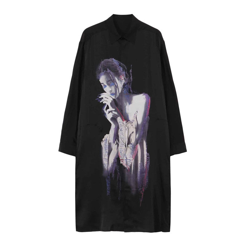 Self-made Yohji Portrait Print Shirt - Oversized Longline Designer Unisex Blouse