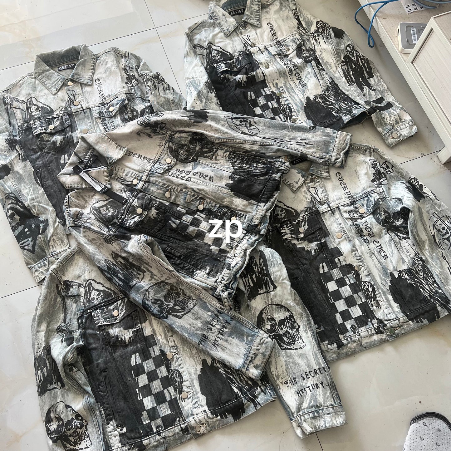 Self-made AMIRI 22FW Skull Reaper Graffiti Jackets - Hand Painted Waxed Denim