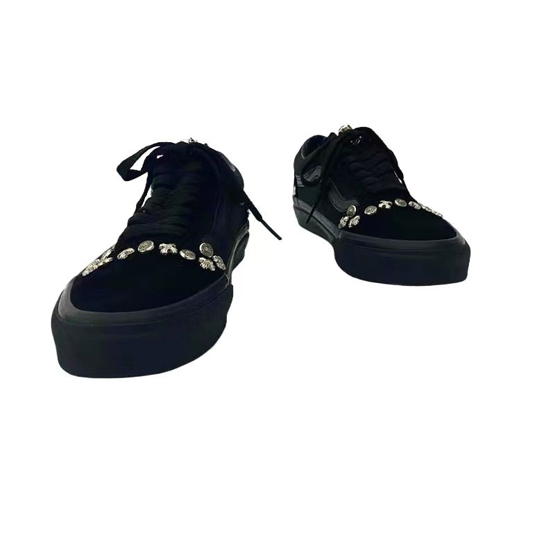 Vans Old Skool Chrome Handmade Low-Top Shoes Black Cross Studded Canvas Sneakers