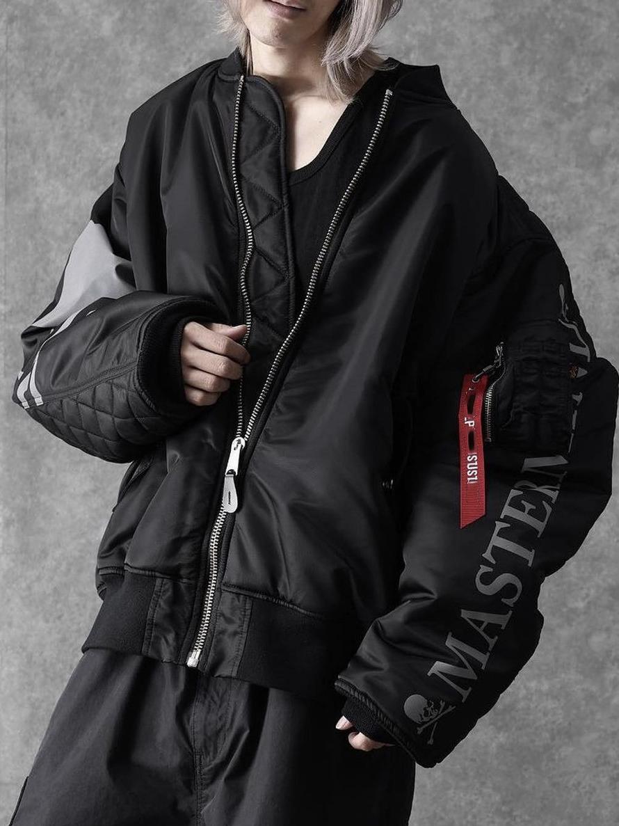MMJ FW24 Heavyweight Padded Flight Bomber - Mastermind Black Military Jackets