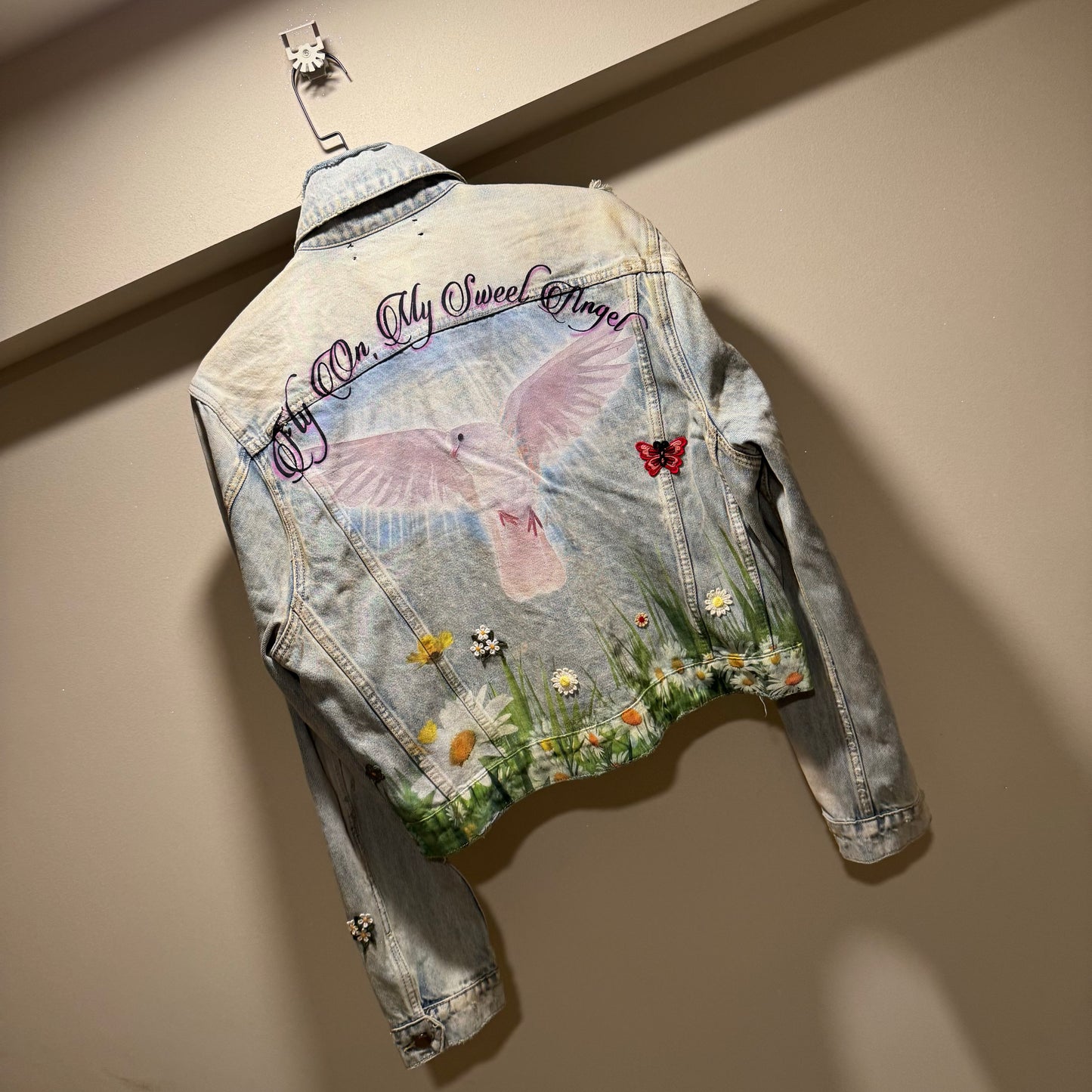 Self-made Amiri Dove Embroidered Denim Jacket - Exclusive Custom Distressed