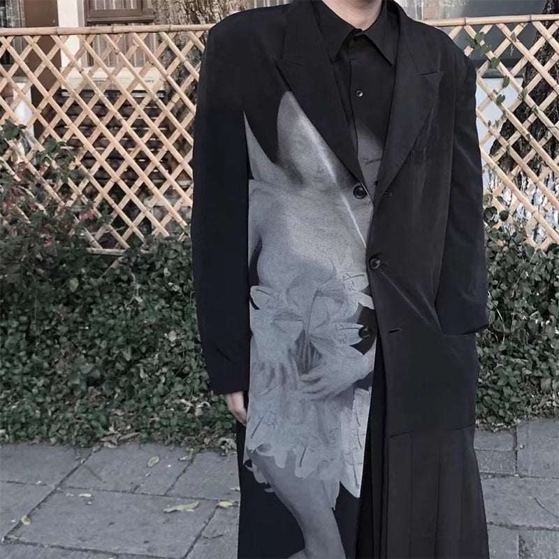Self-made Yohji Asura Pleated Trench - Dark Avant-garde Black Unisex Coats