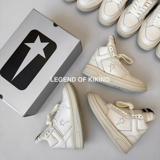 Self-made RO High-Top Leather Sneakers - Rick Owens Round-Toe Lace-Ups