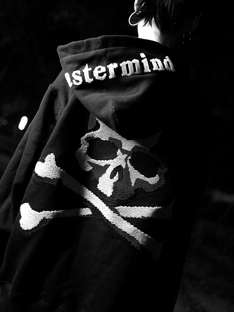 MASTERMIND Dark Skull Bead Embroidery Heavyweight Loose Fit Zip-Up Hoodie