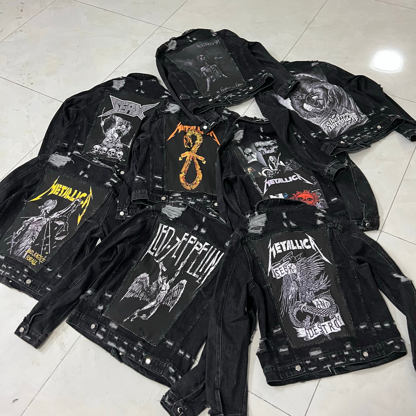 AMIRI Kill Back Denim Jacket - High Street Raw Hem Random Embroidered Patches