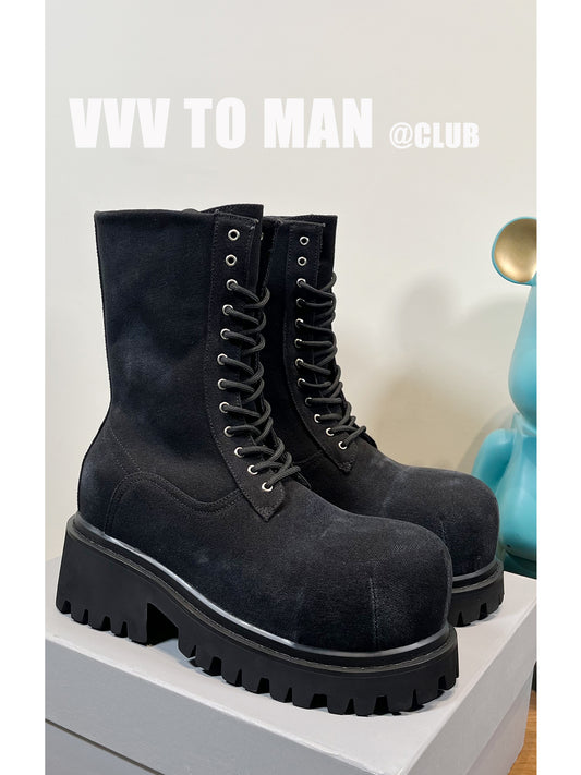 NEW STOMPER 12-Eyelet Martin Boots – Black Thick-Sole Denim Boots