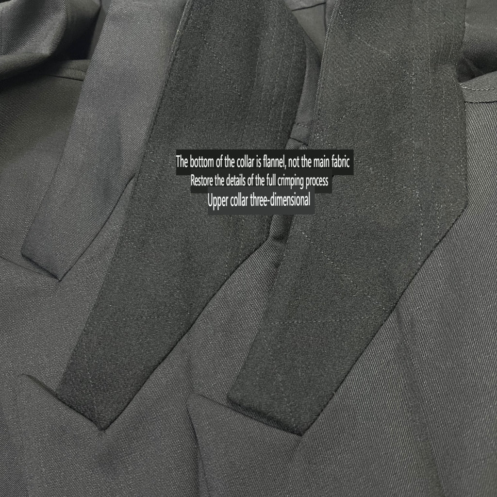 Self-made Yohji Wool Trench Coat - Double-Layered Collar White Raven Embroidery