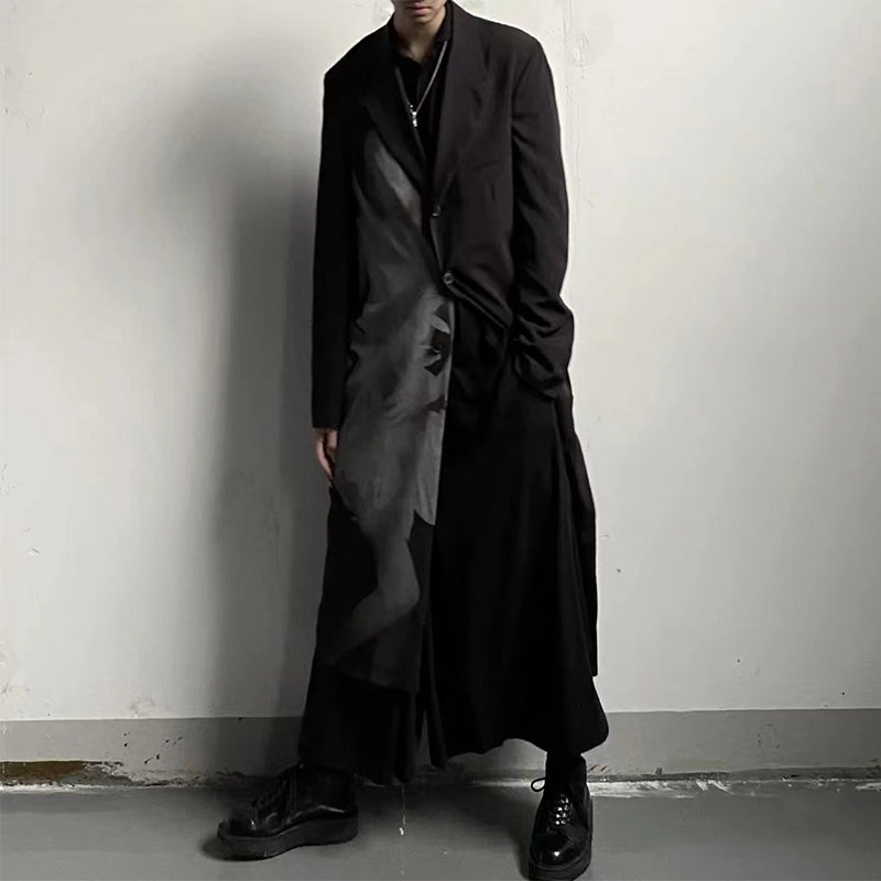 Self-made Yohji Asura Pleated Trench - Dark Avant-garde Black Unisex Coats