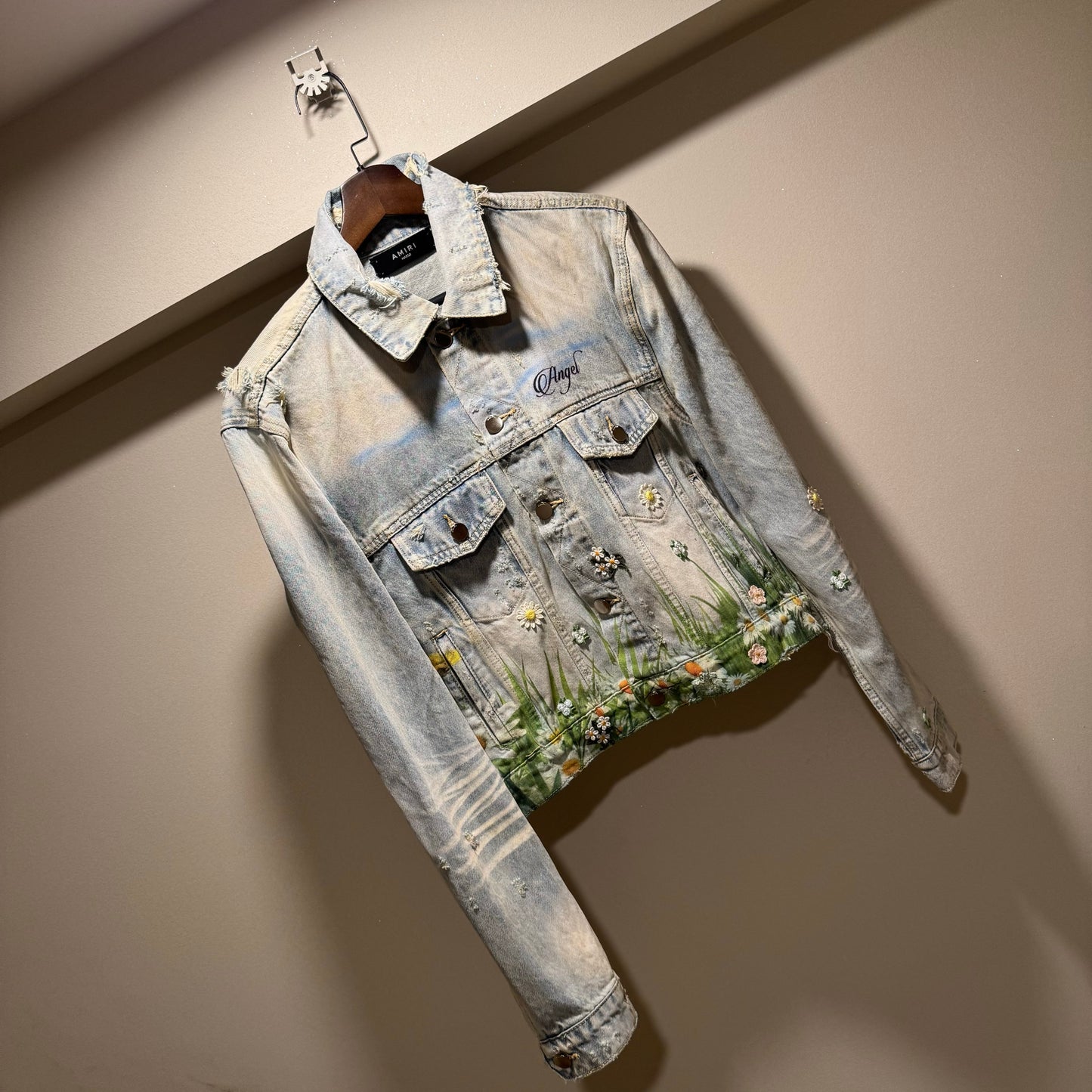Self-made Amiri Dove Embroidered Denim Jacket - Exclusive Custom Distressed