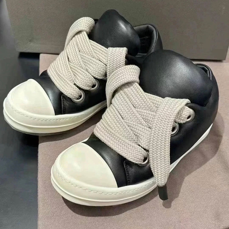 Custom-made Rick Owen Leather Platform Bread Sneakers BAPESTALOW Padded Shoes Inflatable