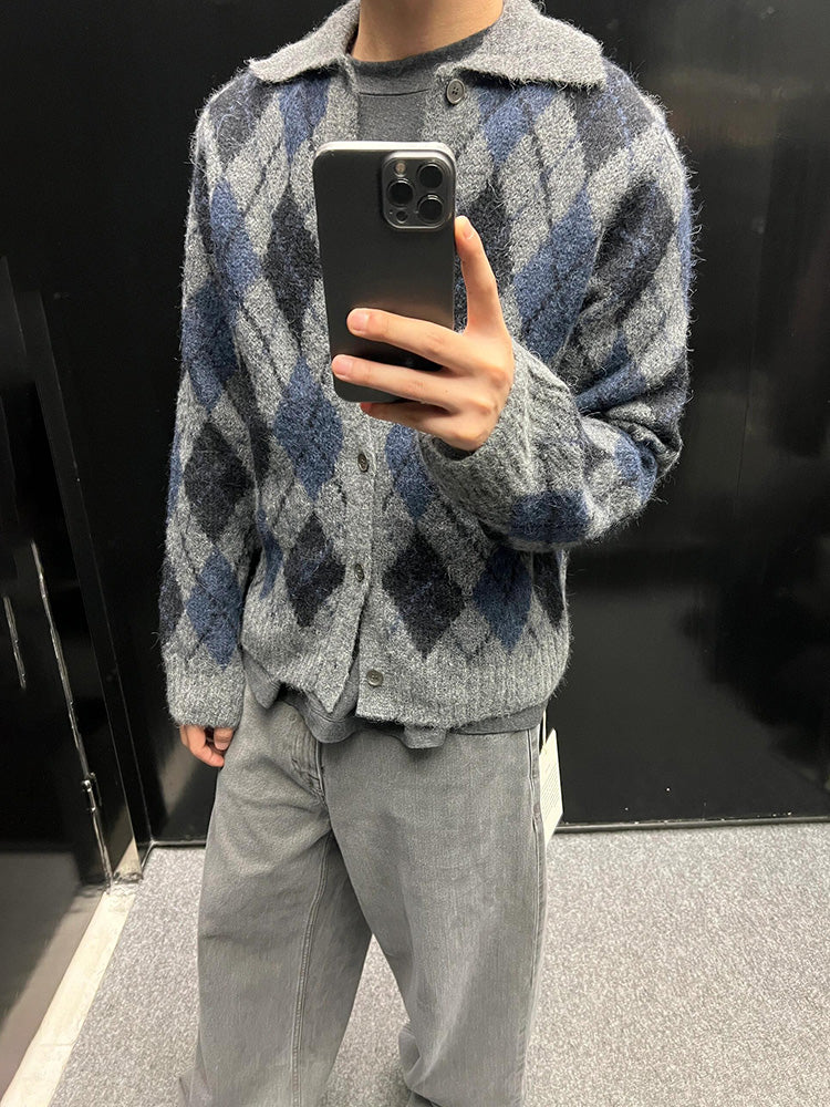 donclic Blue-Grey Mohair Wool Vest -Diamond Our Legacy Knit Relaxed Fit Cardigan