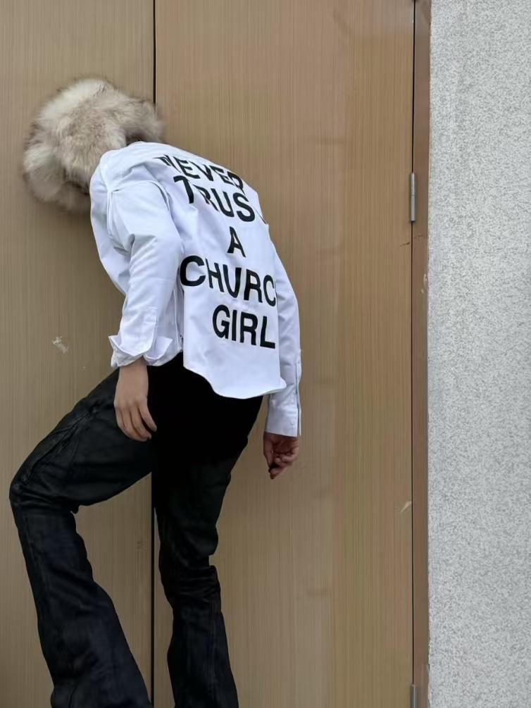 Self-made Hood By Air Religious Girl Print Shirt – White Oversized Casual Fit