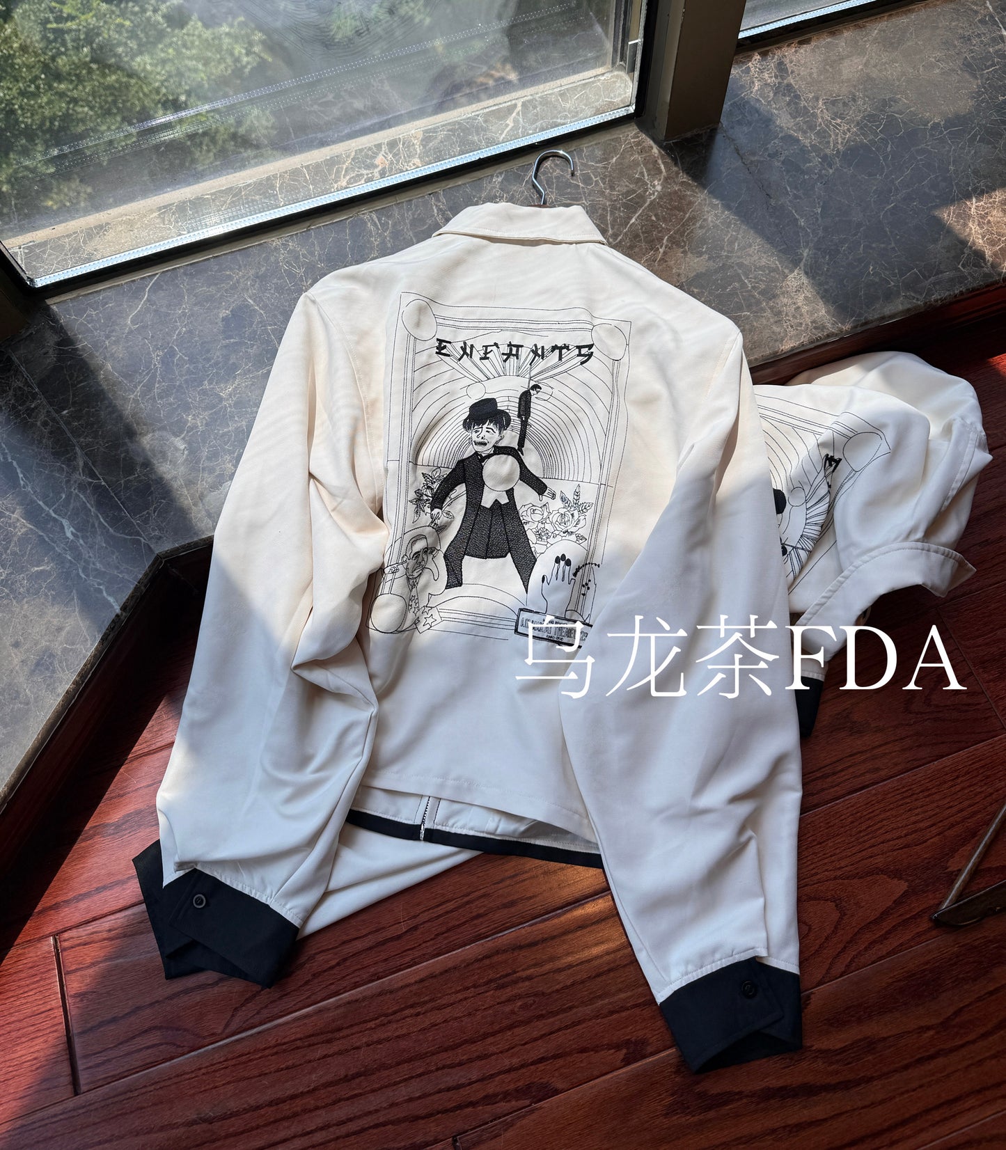 ERD AW20 White Blend Clown Embroidered Jacket - Distressed Wool Mix Bomber