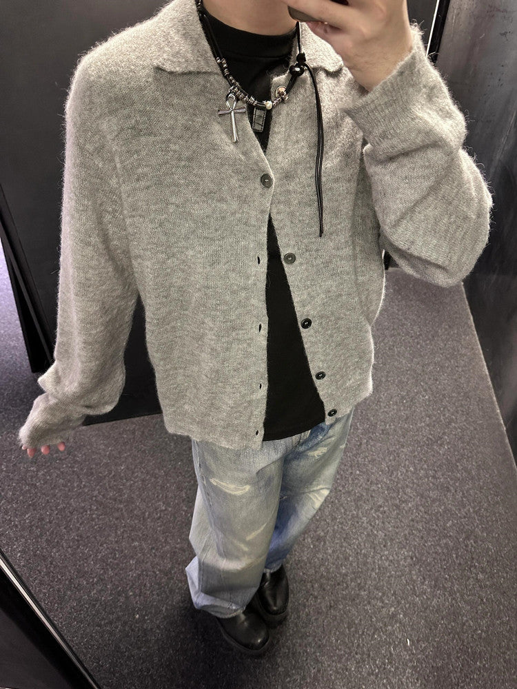 donclick 24FW Our Legacy Mohair Wool Blend Cardigan Light Grey Relaxed Fit Knit