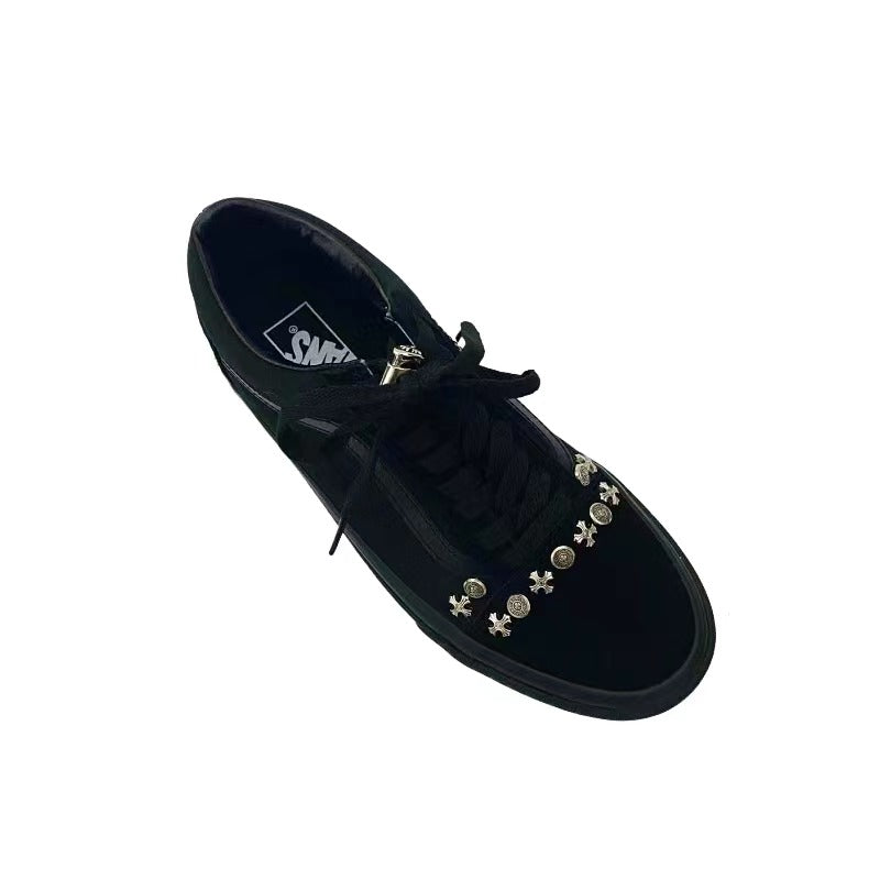 Vans Old Skool Chrome Handmade Low-Top Shoes Black Cross Studded Canvas Sneakers