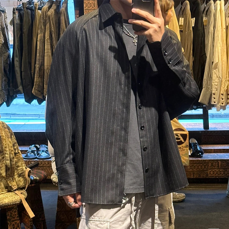Self-made Nemeth 24AW Knot Print Shirt – Oversized Striped Long Sleeve Jacket