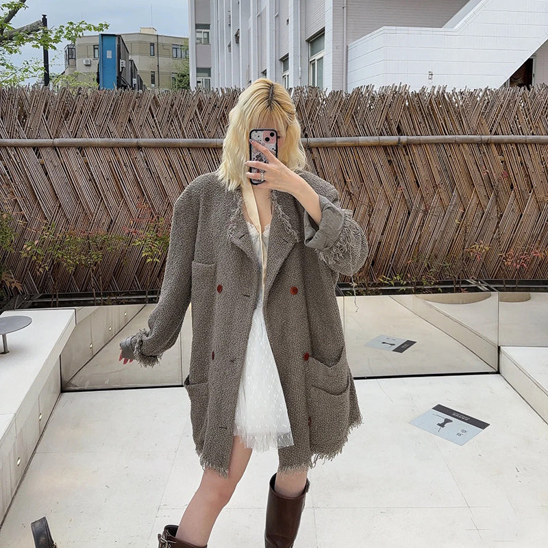 Magliano Hand-Distressed Knit Cardigan - Raw-Hem Bouclé Button-Up Unisex Coat