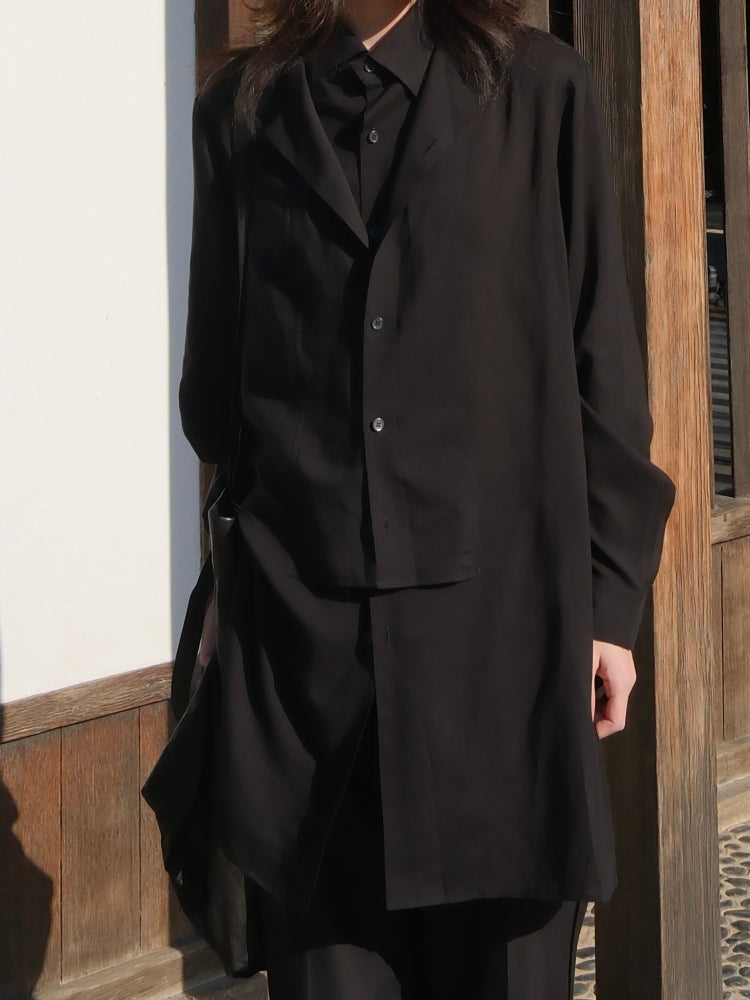 Self-made Yohji Darkwear Shirt - Double Placket Court Collar Blouse (Core Collection)
