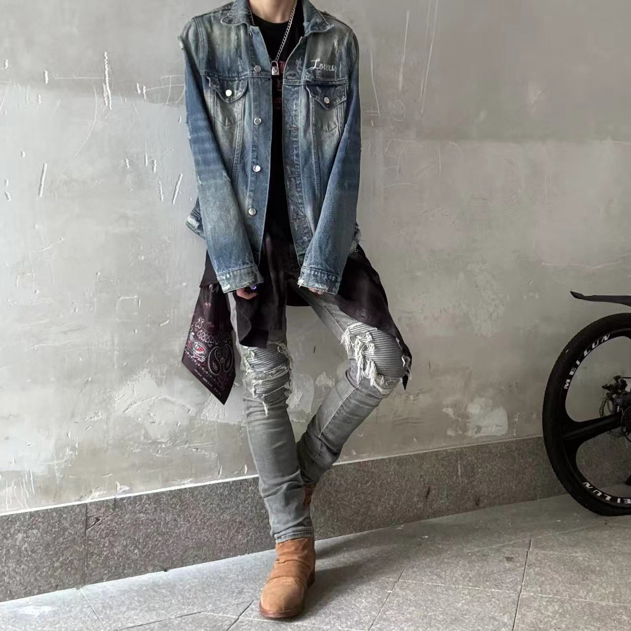 Self-made AMIRI Heartbreak Lovers Denim Jacket - Embroidered Washed Highstreet