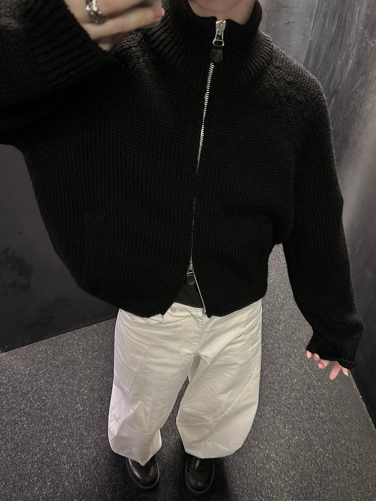 Our Legacy Vibe Double-Zip Wool Knit Sweater – Cropped Wide-Fit Half Turtleneck