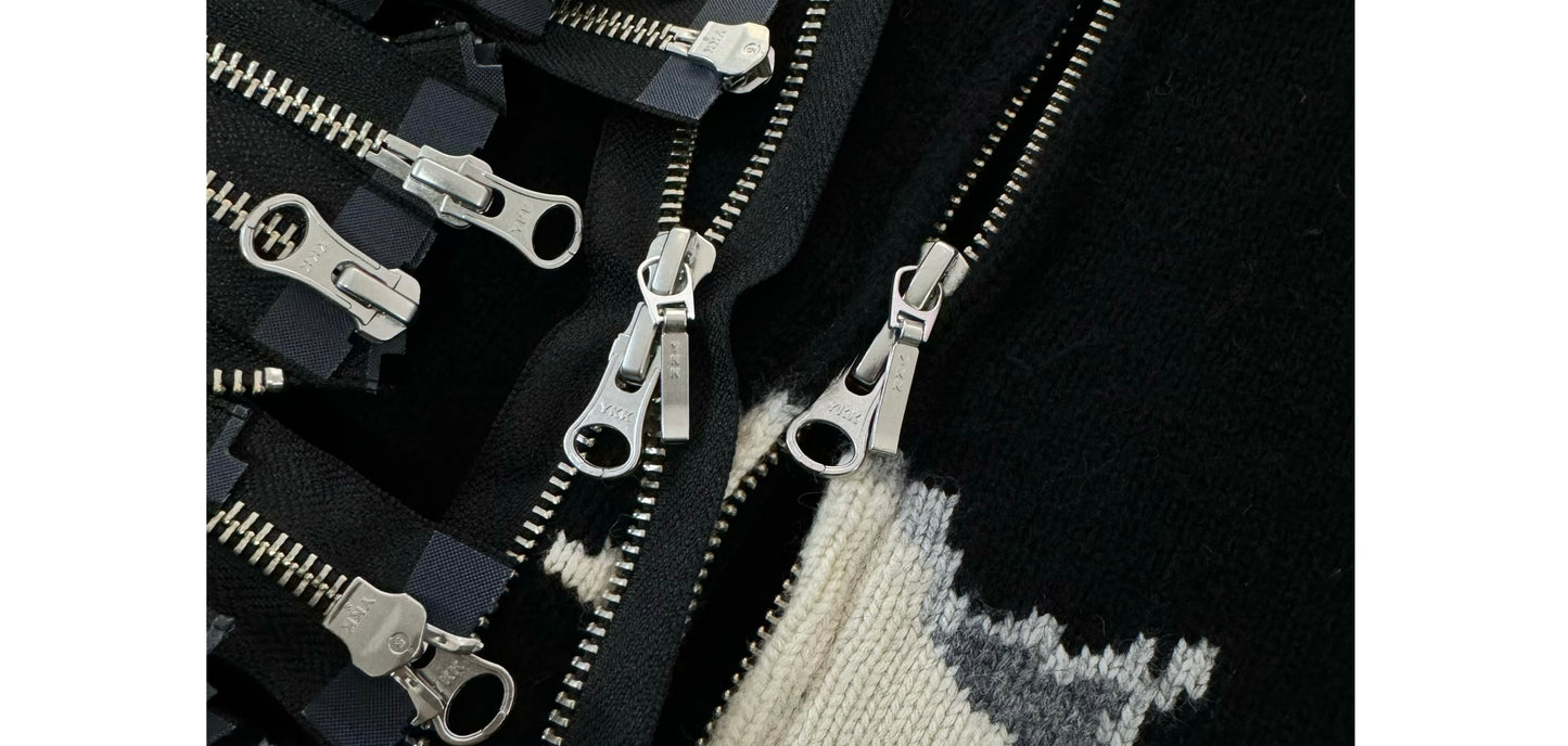 Self-made Yohji Yamamoto Y's Men Godzilla Wool Knit Double-Zip Cardigan Jacket