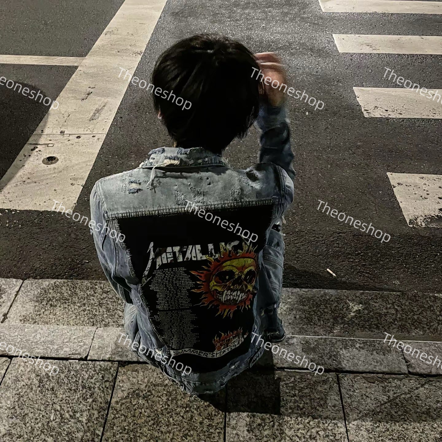Self-made AMIRI 16OG Patchwork Back Kill Denim Jacket Metallica High-Street