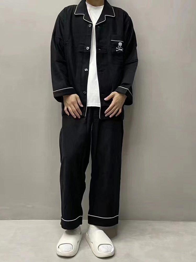 MASTERMIND Ice-Satin Embroidered Skull Pajama Set Couples - MMJ Loungewear