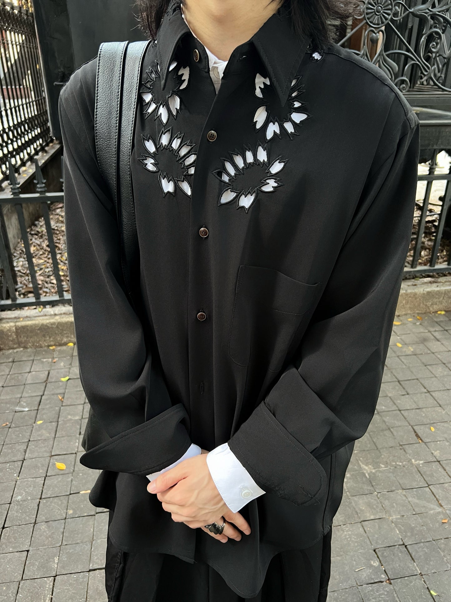 Self-made Yohji Yamamoto 'Flower & Youth' Wool Shirt Jacket - Cherry Blossom Cut-Out Detailing