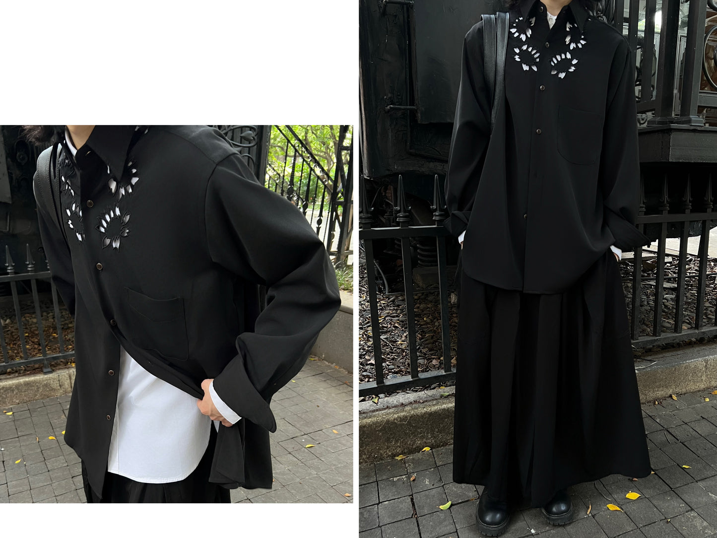Self-made Yohji Yamamoto 'Flower & Youth' Wool Shirt Jacket - Cherry Blossom Cut-Out Detailing