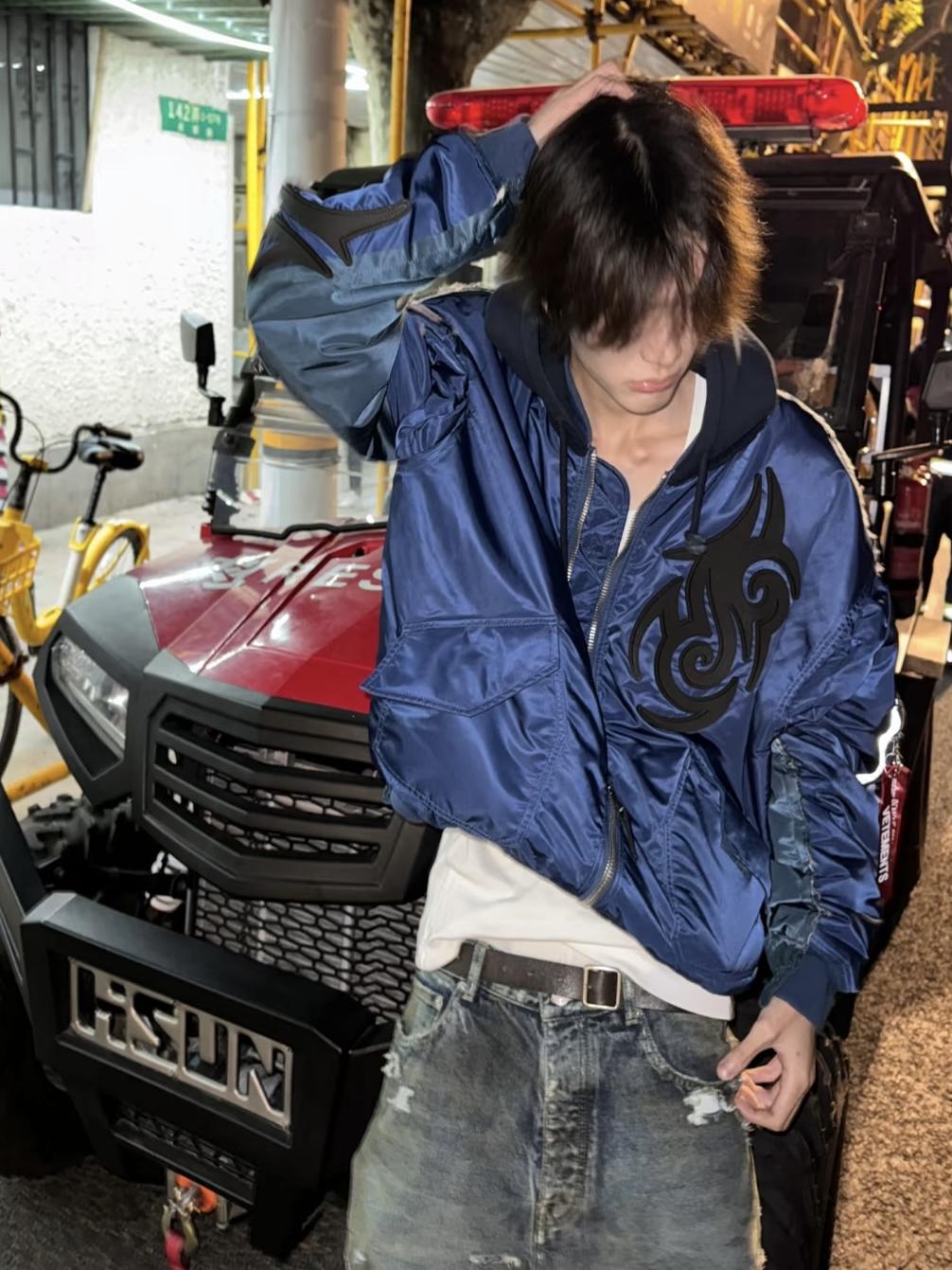 Custom-made 19AW Alpha Industries Vetements Tribal Bomber Blue Padded Jacket