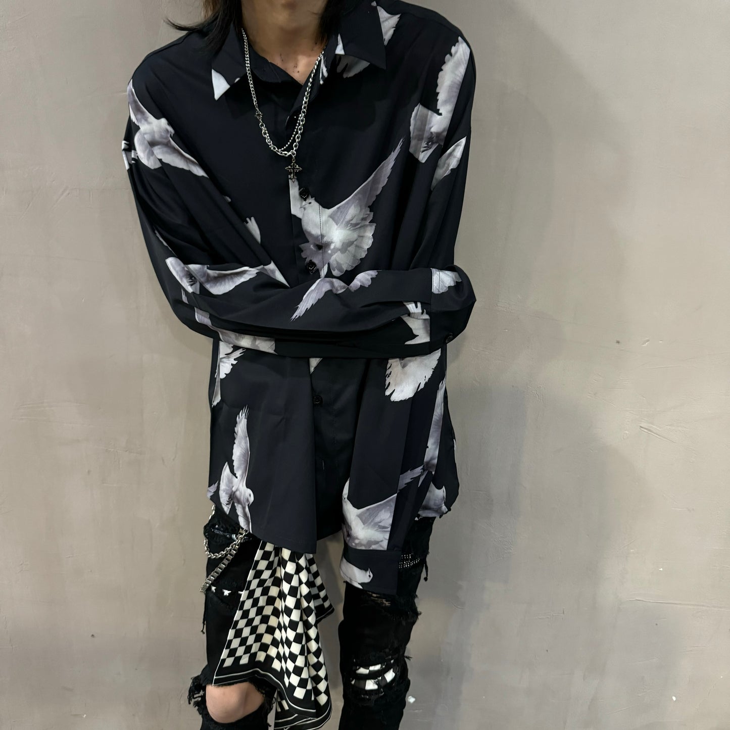 17AW AMIRI Peace Dove Print Silk Shirt - Chiffon-Ice Silk Blend