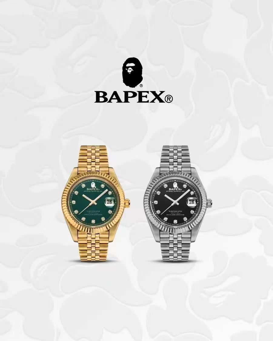 Self-made TYPE 6 BAPEX Gold-Green Ape Power Watch - Fluted Bezel Datejust Mechanical Wristwatch
